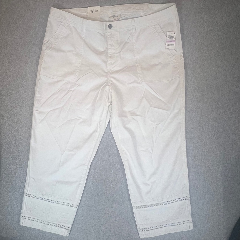 Style & Co Capri Pants Womens 22W White Eyelet Embroidered Mid Rise NEW
